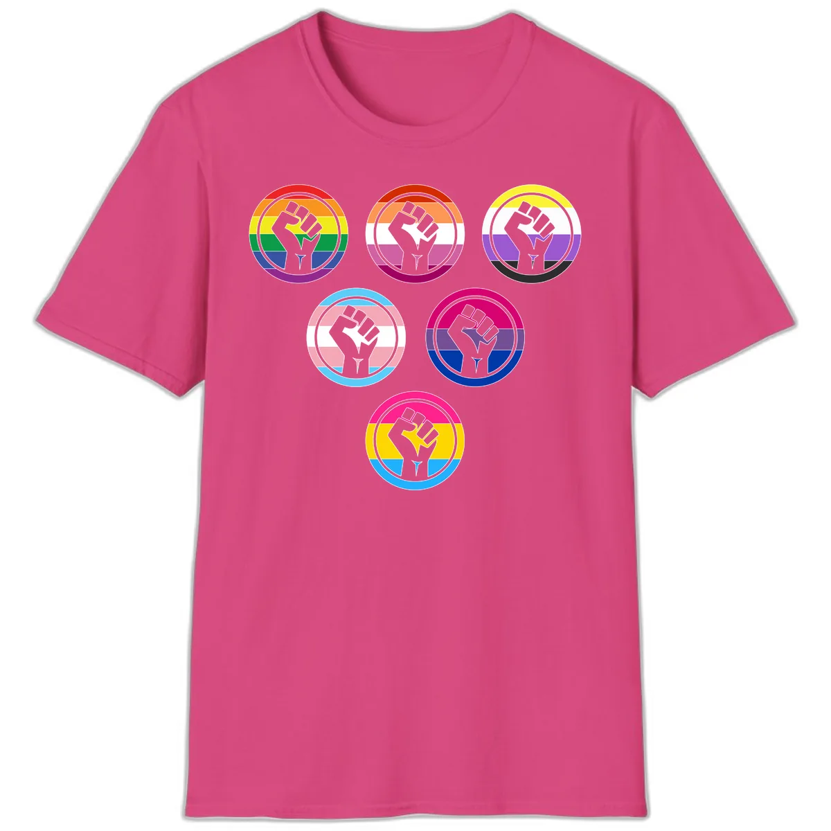 Raised Fist Pride Flag Collection T-Shirt in Heliconia