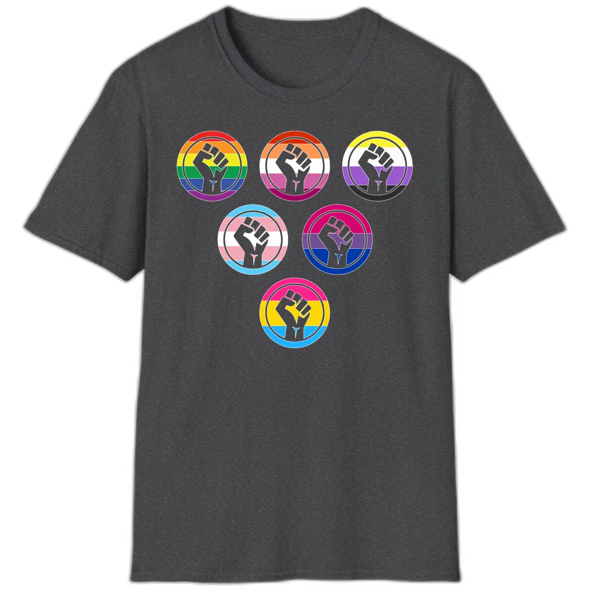 Raised Fist Pride Flag Collection T-Shirt in Dark Heather