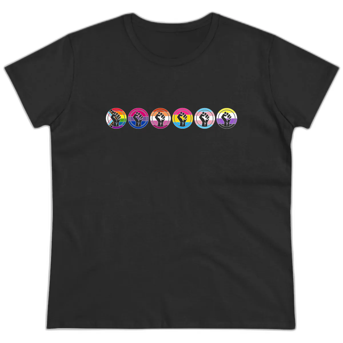 Pride Fist Unity Circle Ladies Tee in Black
