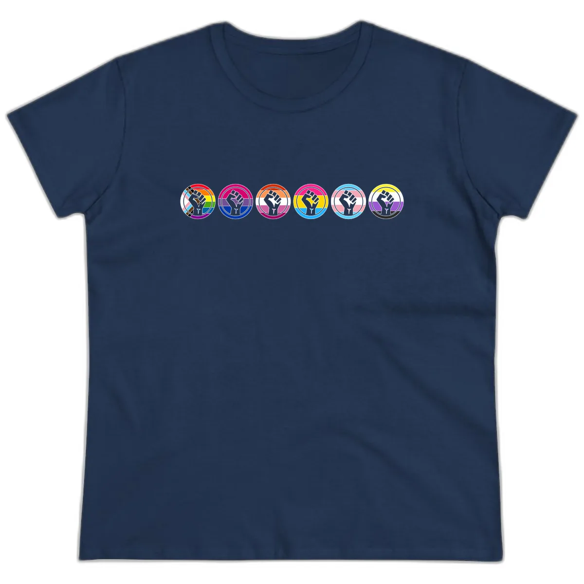 Pride Fist Unity Circle Ladies Tee in Navy