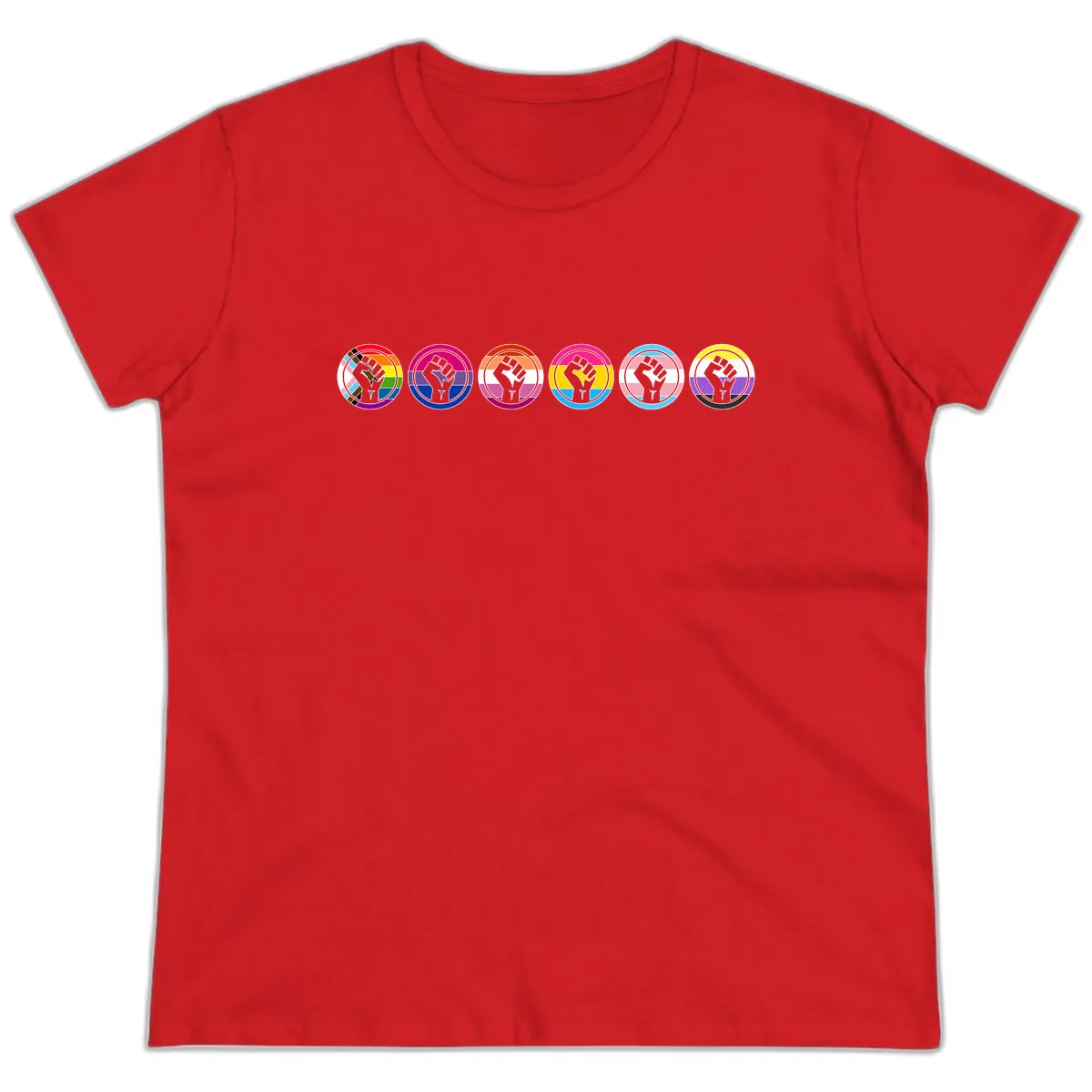 Pride Fist Unity Circle Ladies Tee in Red