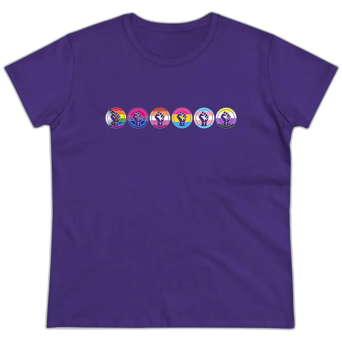 Pride Fist Unity Circle Ladies Tee in Purple