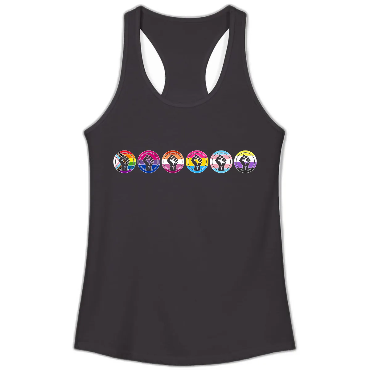 Pride Fist Unity Circle Ladies Tank in Black