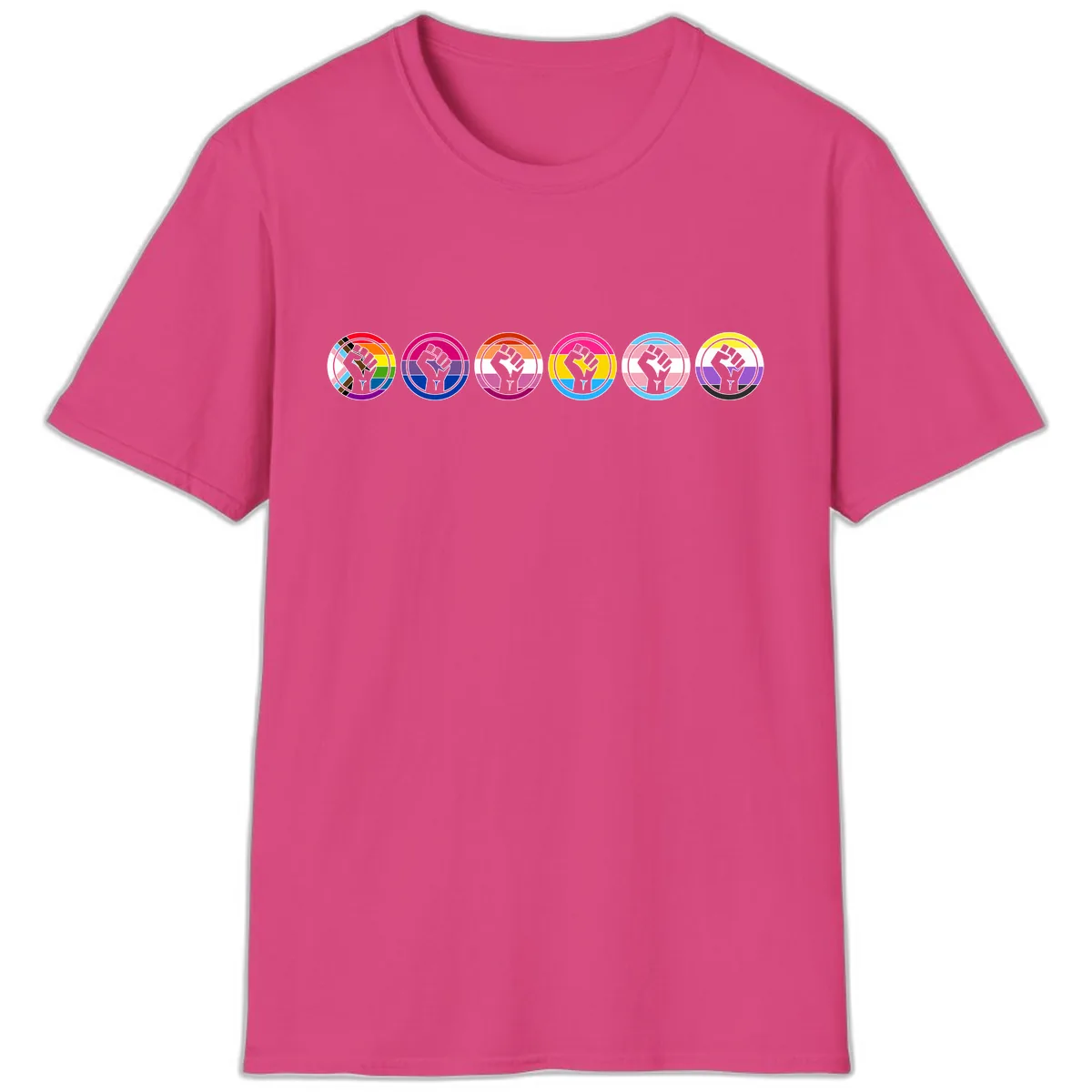 Pride Fist Unity Circle T-Shirt in Heliconia
