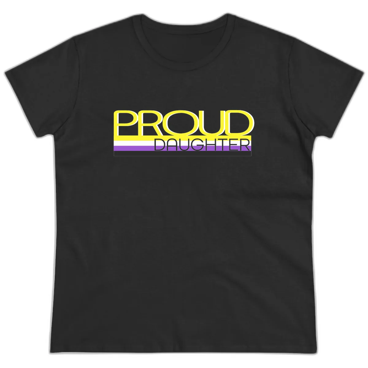 Proud Daughter Pride Flag Design Ladies Tee in Black