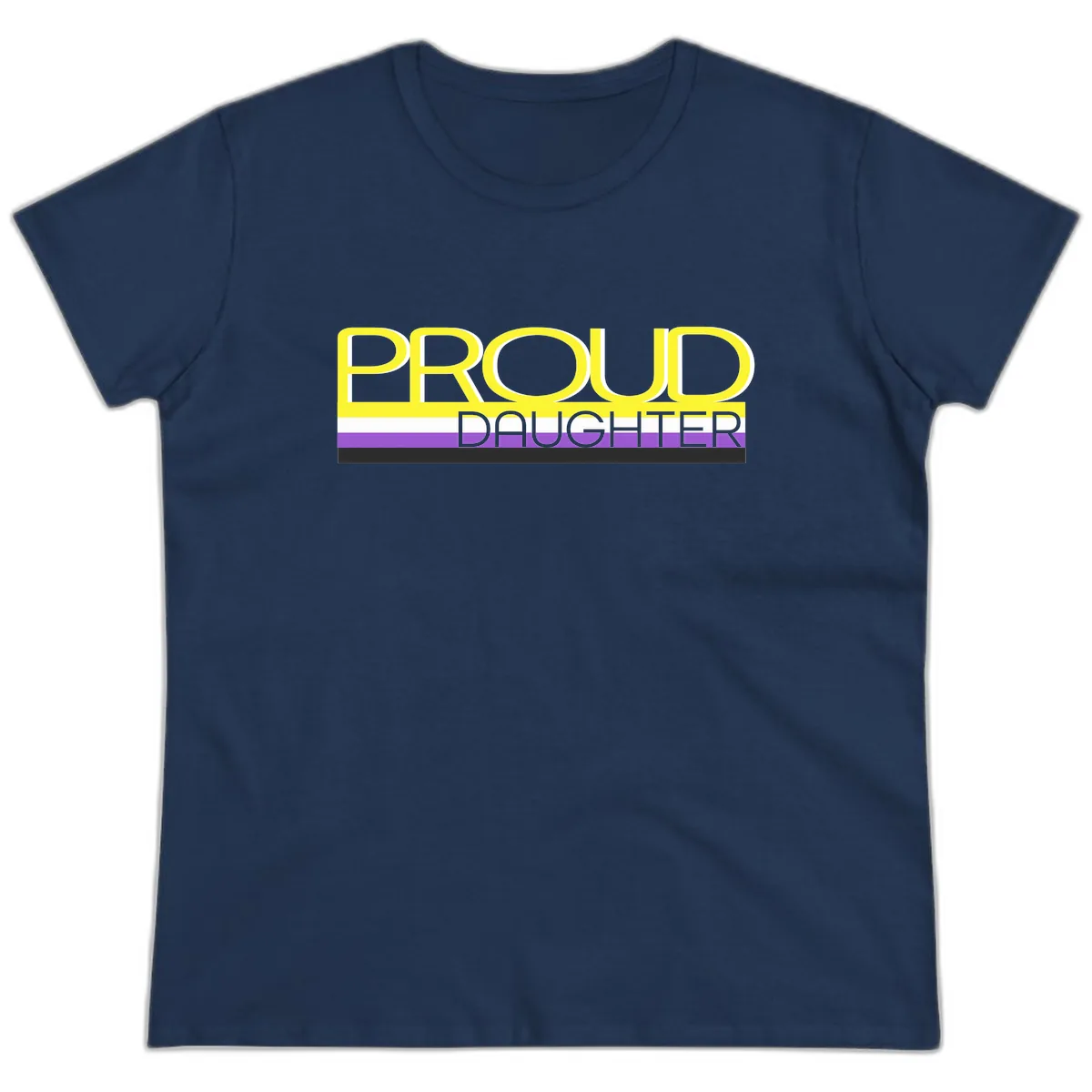 Proud Daughter Pride Flag Design Ladies Tee in Navy