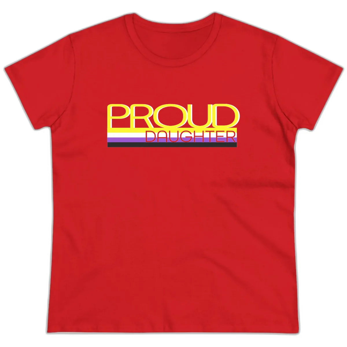 Proud Daughter Pride Flag Design Ladies Tee in Red