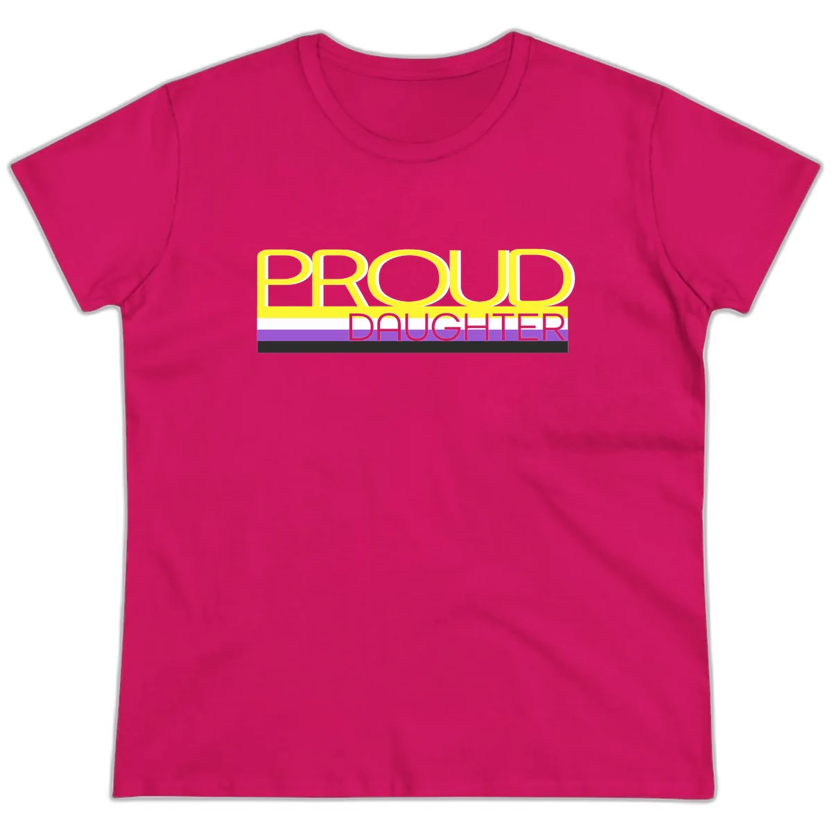 Proud Daughter Pride Flag Design Ladies Tee in Heliconia