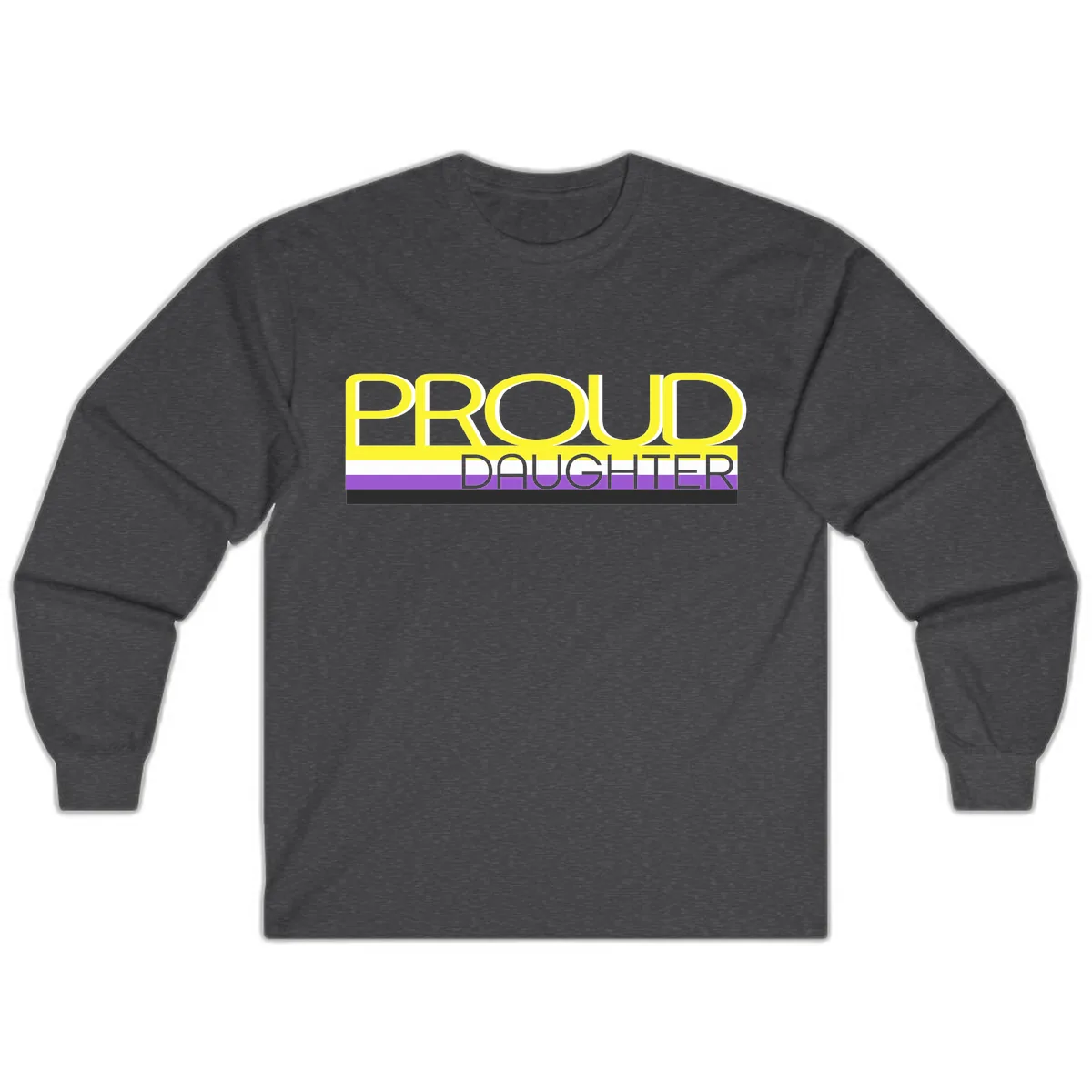 Proud Daughter Pride Flag Design Long Sleeve in Dark Heather