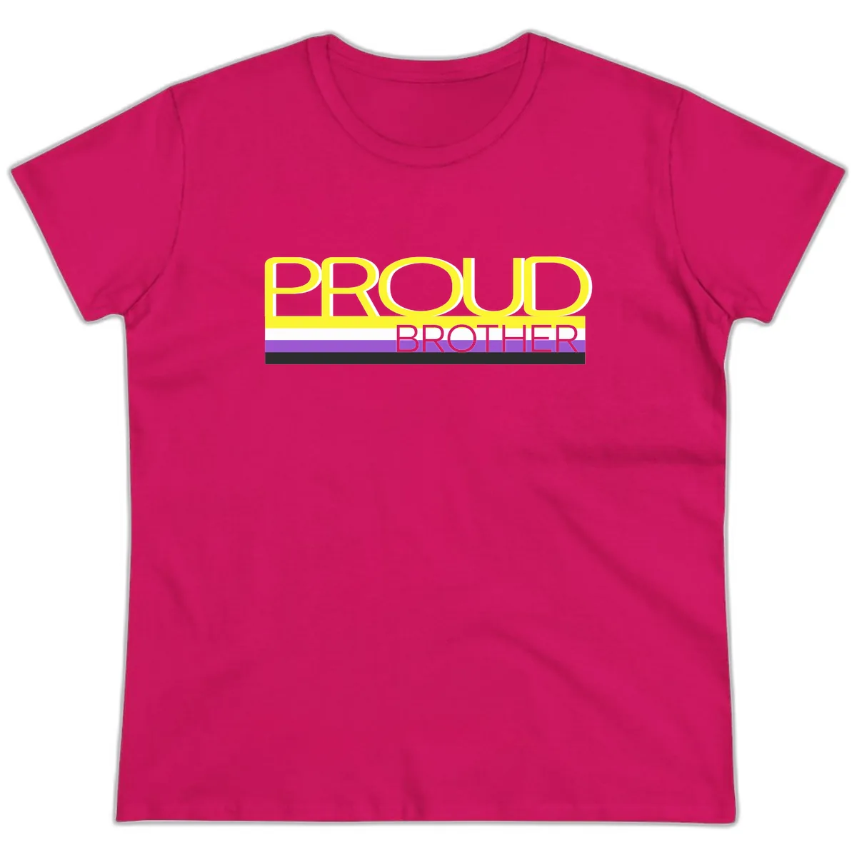 Proud Brother Pride Flag Ladies Tee in Heliconia