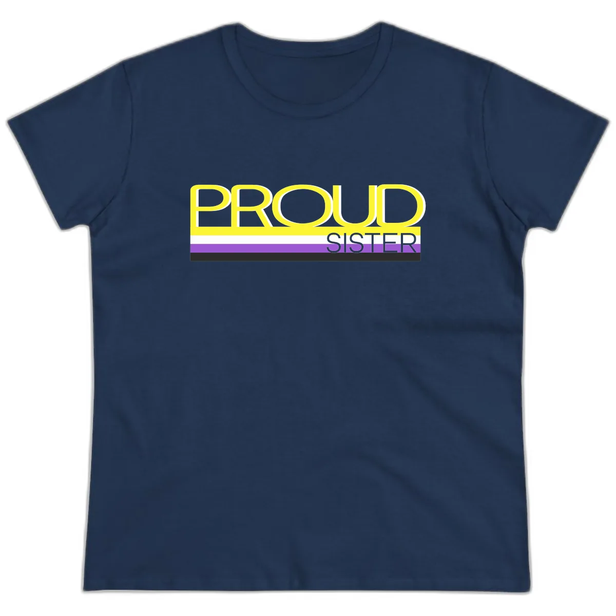 Proud Sister Pride Flag Design Ladies Tee in Navy