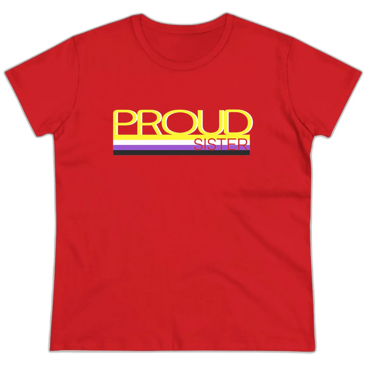 Proud Sister Pride Flag Design Ladies Tee in Red