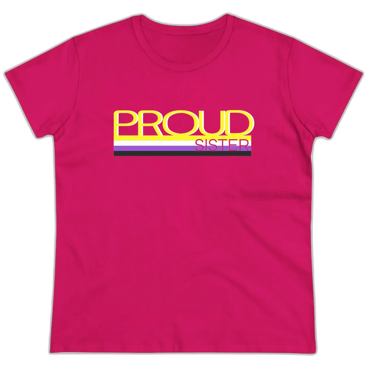 Proud Sister Pride Flag Design Ladies Tee in Heliconia