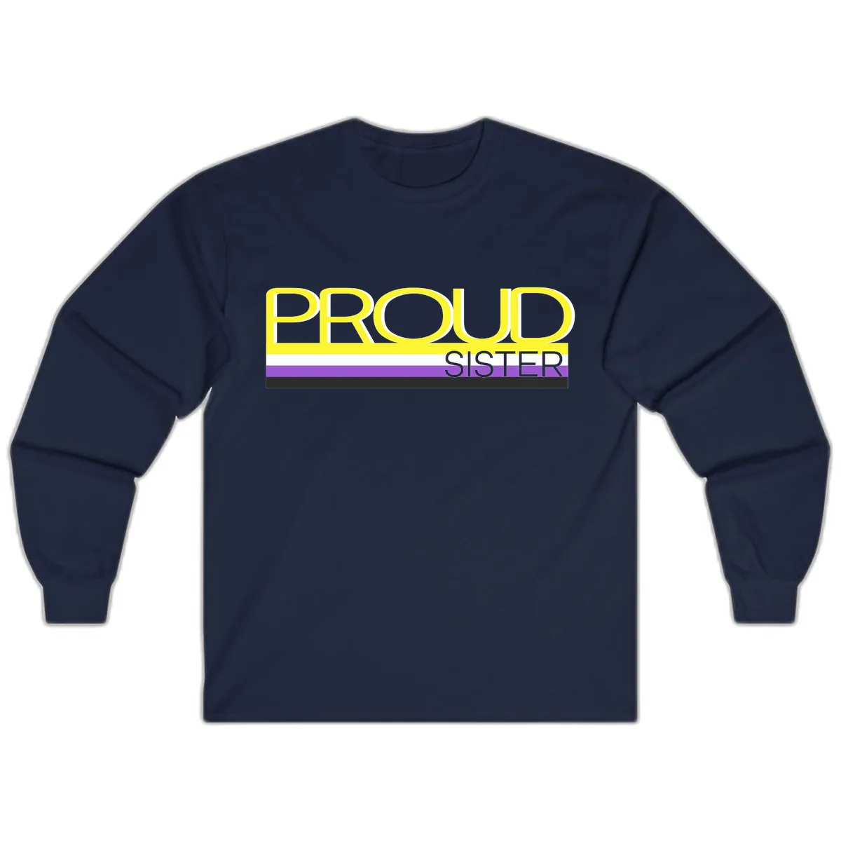 Proud Sister Pride Flag Design Long Sleeve in Navy