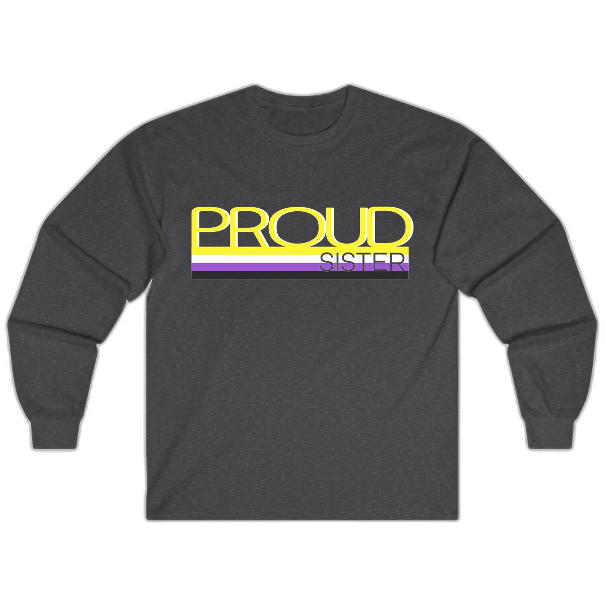 Proud Sister Pride Flag Design Long Sleeve in Dark Heather