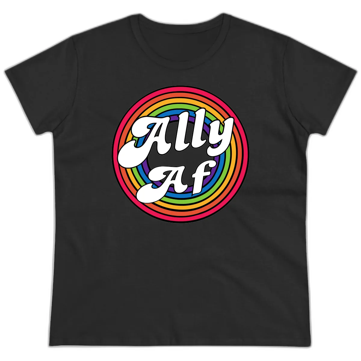 Ally AF Rainbow Pride Ladies Tee in Black