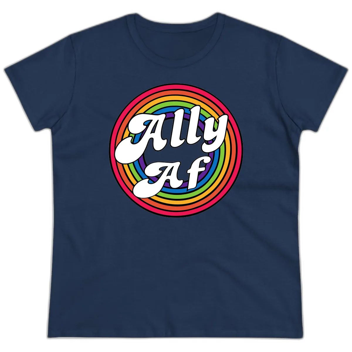 Ally AF Rainbow Pride Ladies Tee in Navy