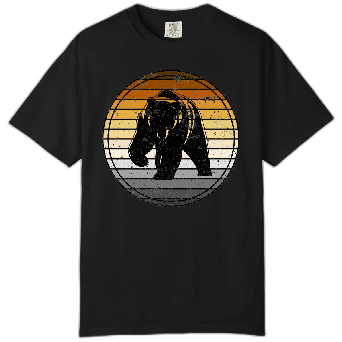 Bear Sunset Retro Stripes Comfort Color in Black