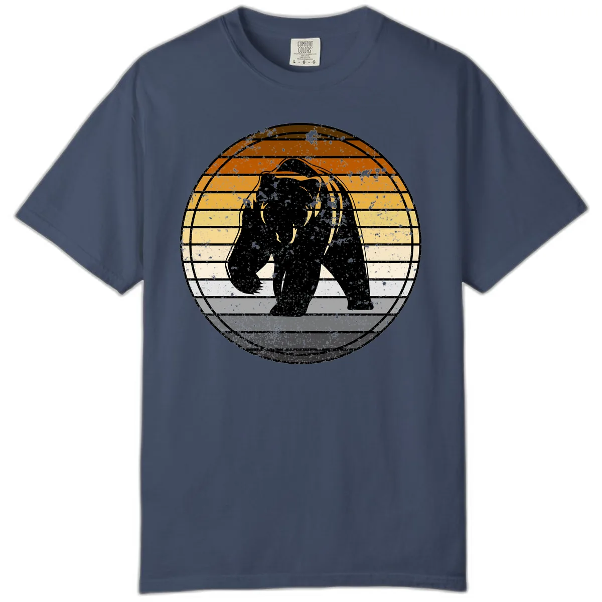 Bear Sunset Retro Stripes Comfort Color in Midnight