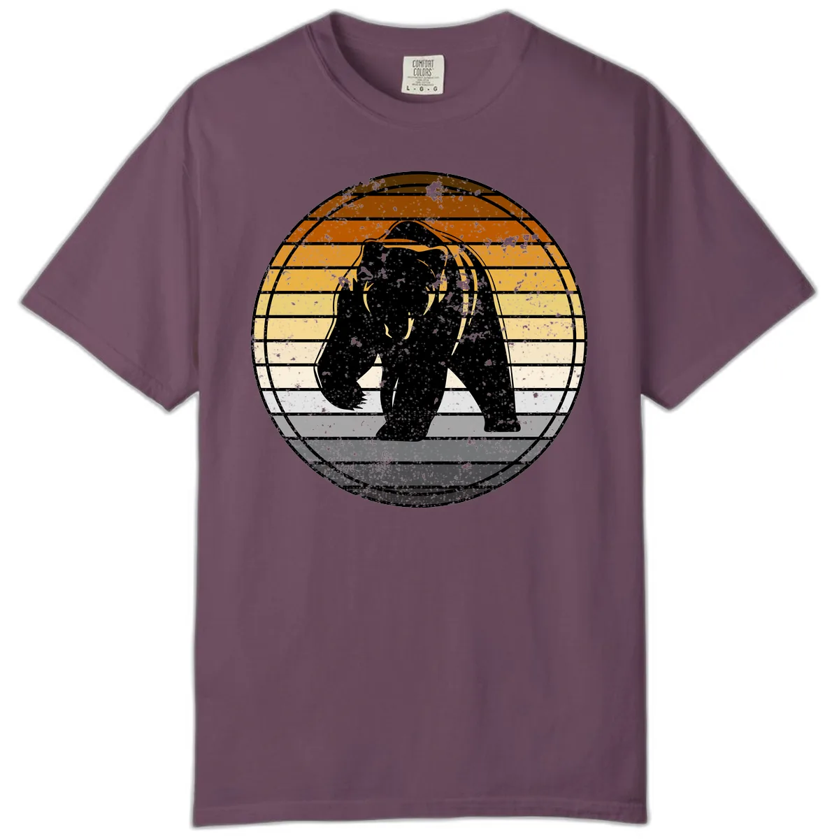 Bear Sunset Retro Stripes Comfort Color in Berry