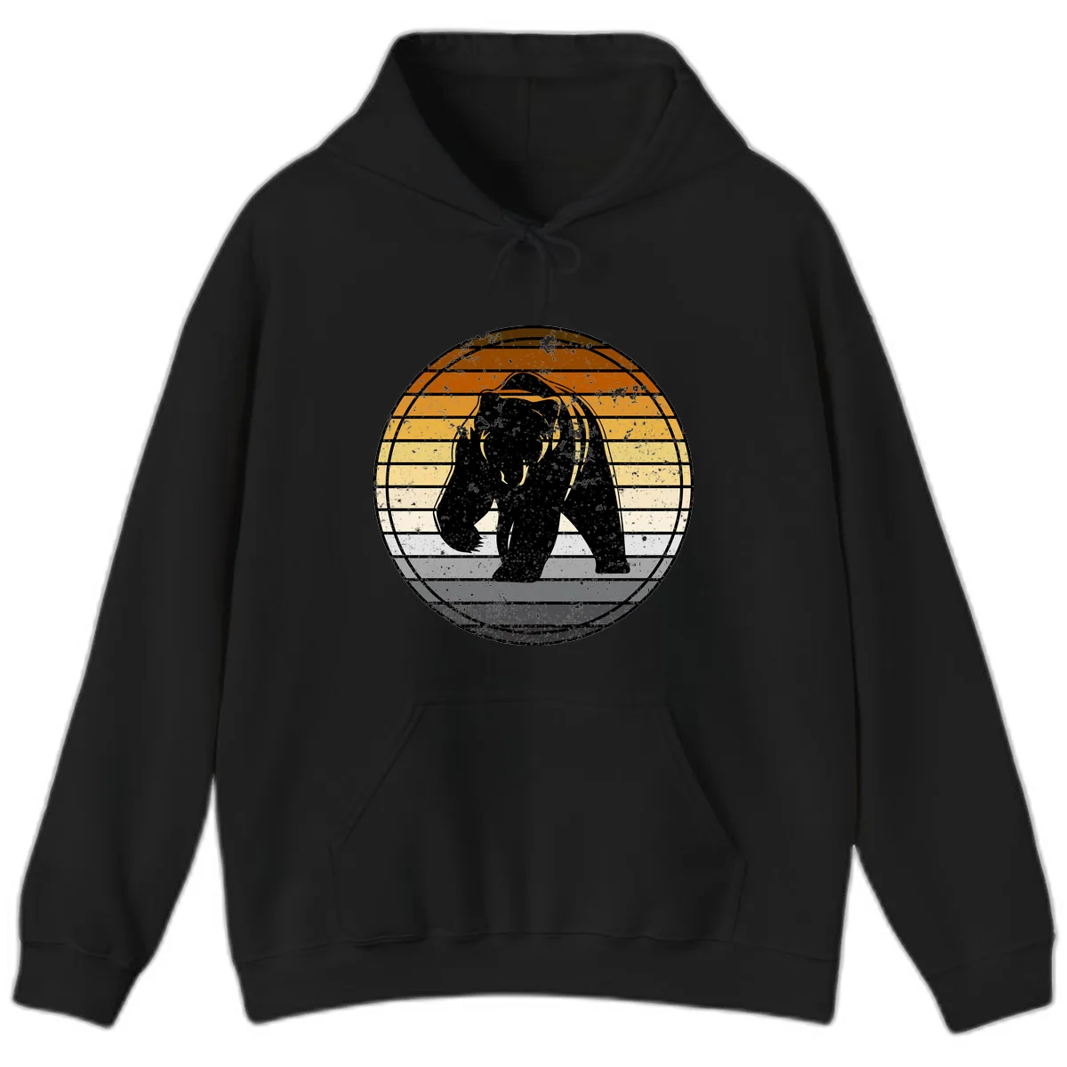 Bear Sunset Retro Stripes Hoodie in Black