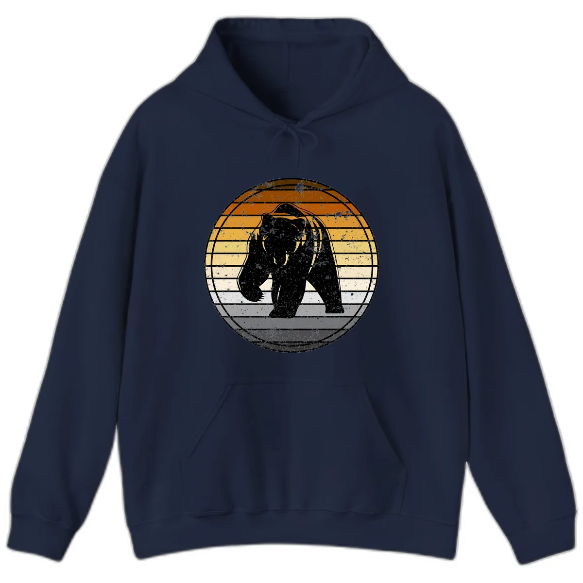 Bear Sunset Retro Stripes Hoodie in Navy