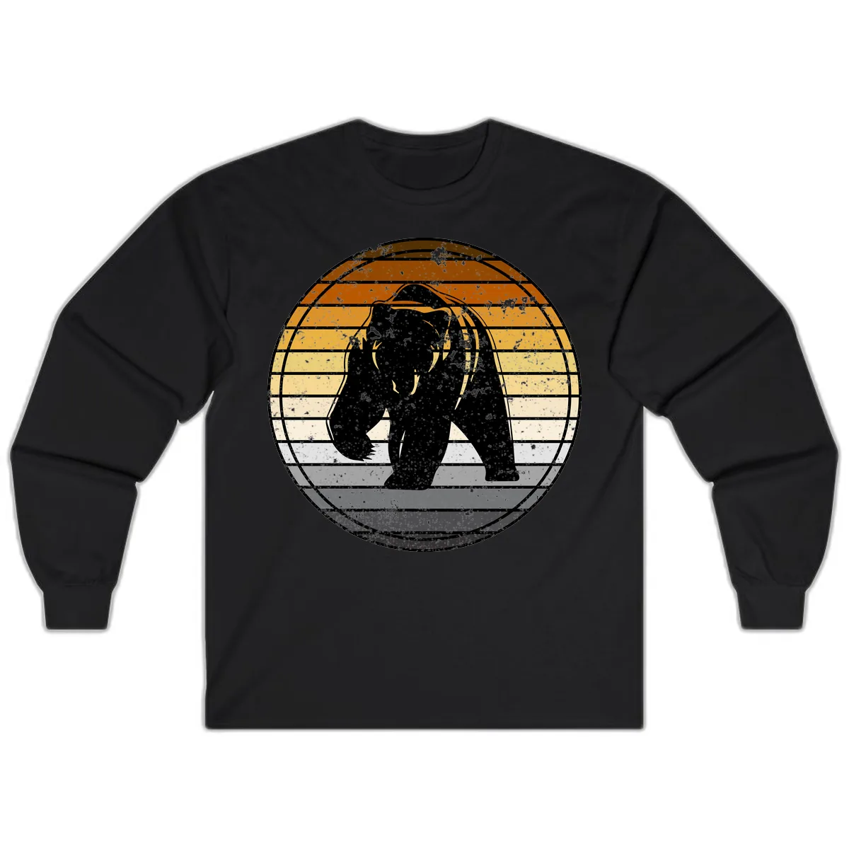 Bear Sunset Retro Stripes Long Sleeve in Black