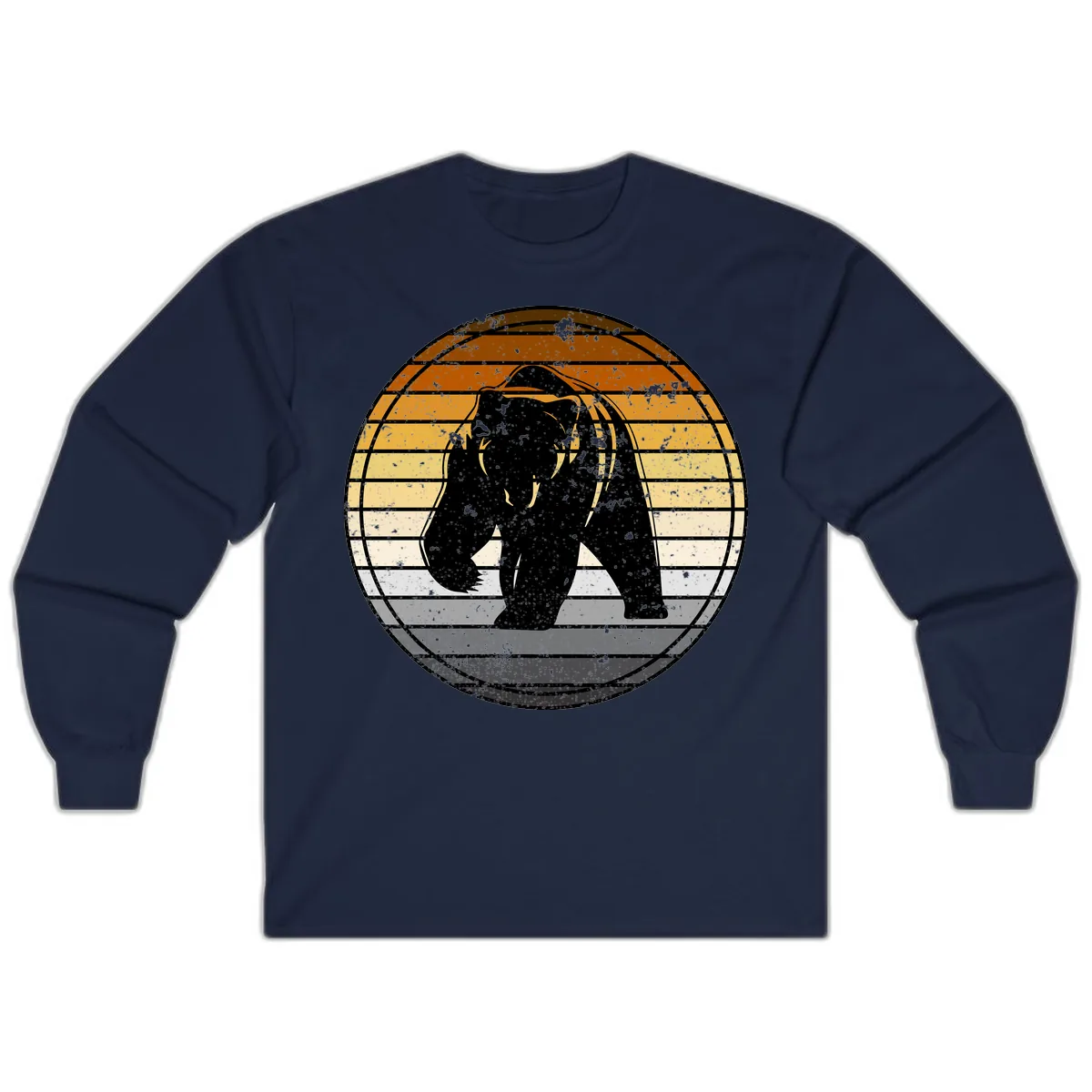 Bear Sunset Retro Stripes Long Sleeve in Navy