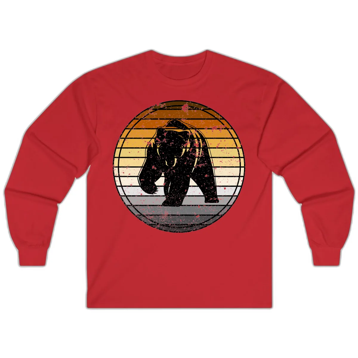 Bear Sunset Retro Stripes Long Sleeve in Red
