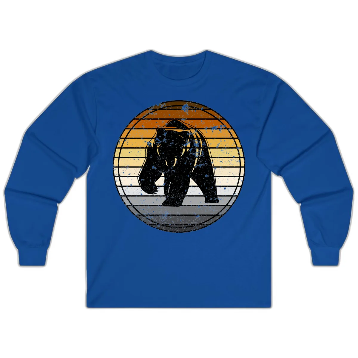 Bear Sunset Retro Stripes Long Sleeve in Royal