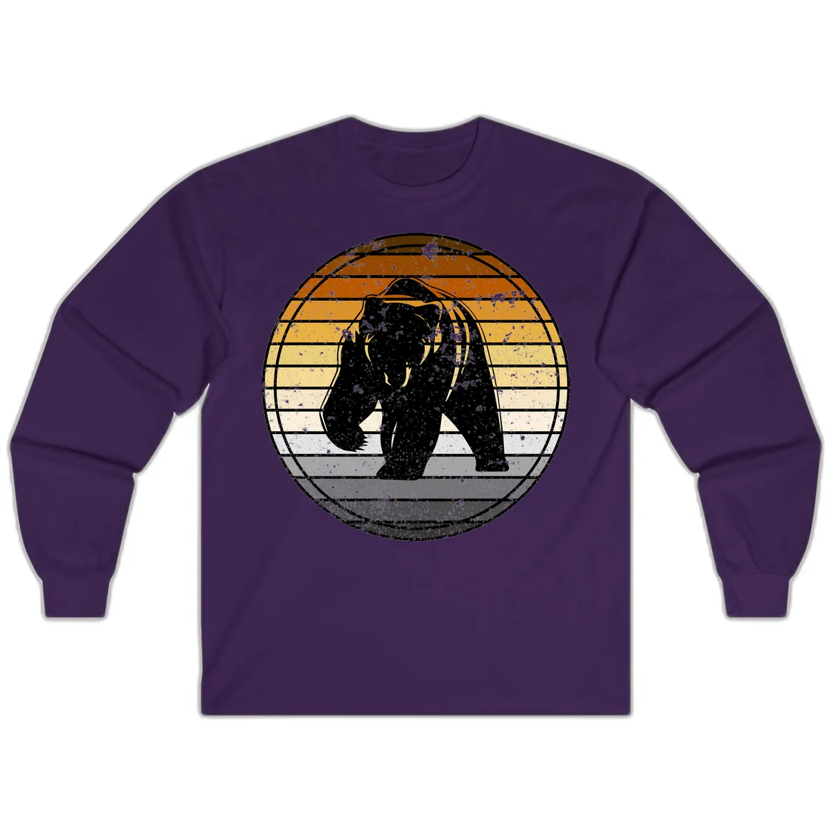 Bear Sunset Retro Stripes Long Sleeve in Purple