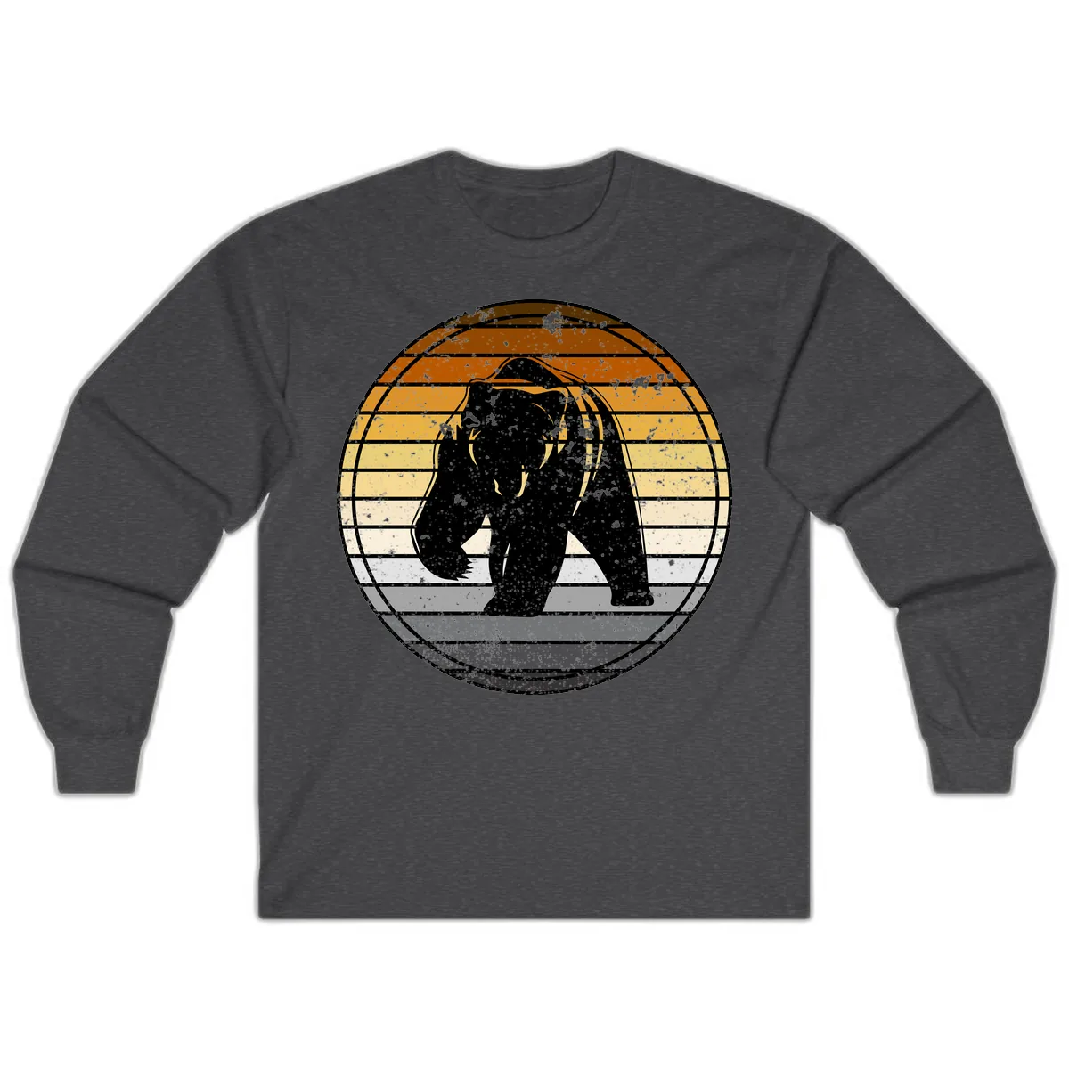 Bear Sunset Retro Stripes Long Sleeve in Dark Heather