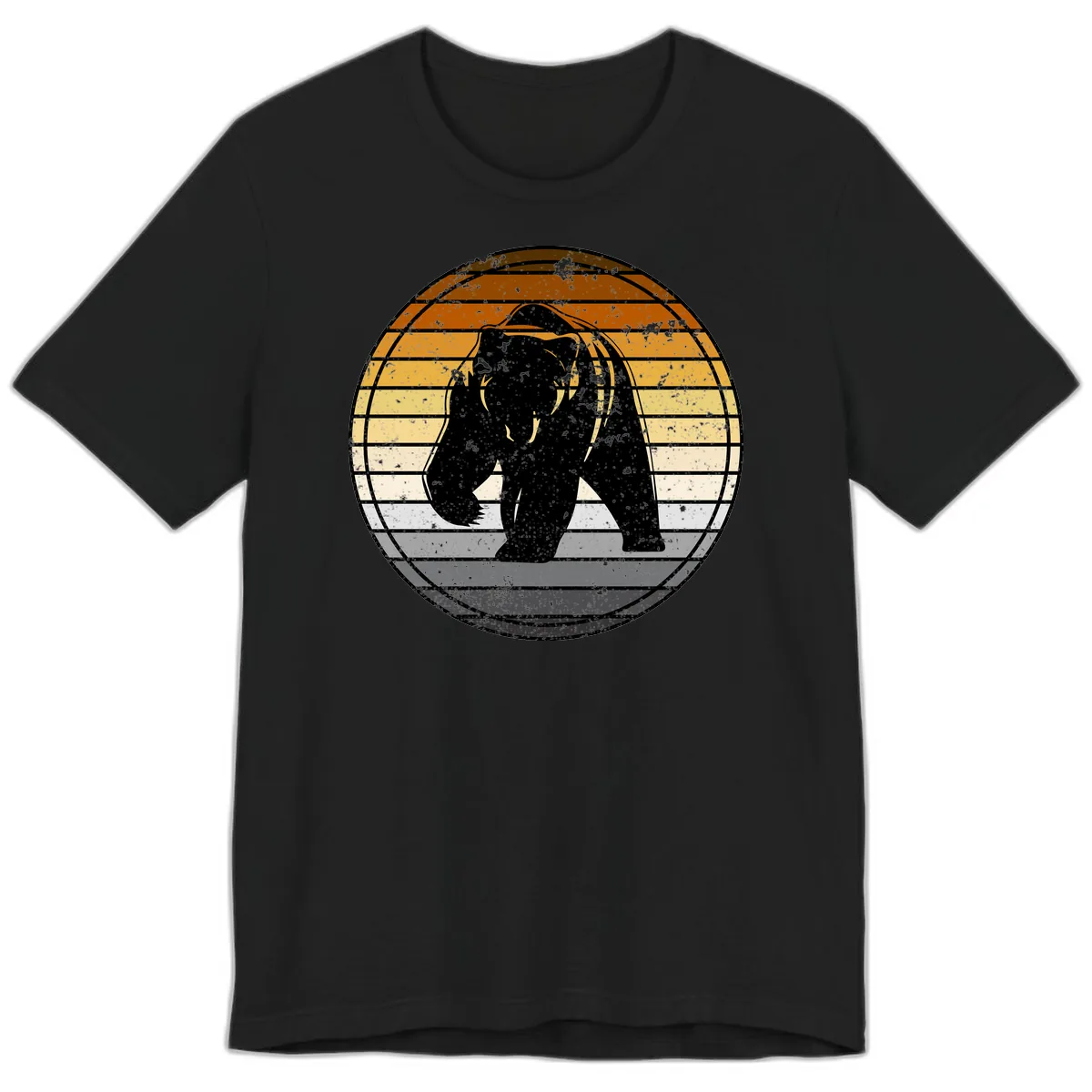 Bear Sunset Retro Stripes Premium T-Shirt in Black