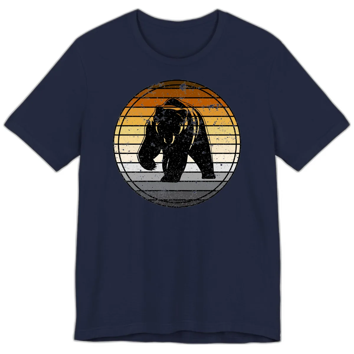Bear Sunset Retro Stripes Premium T-Shirt in Navy