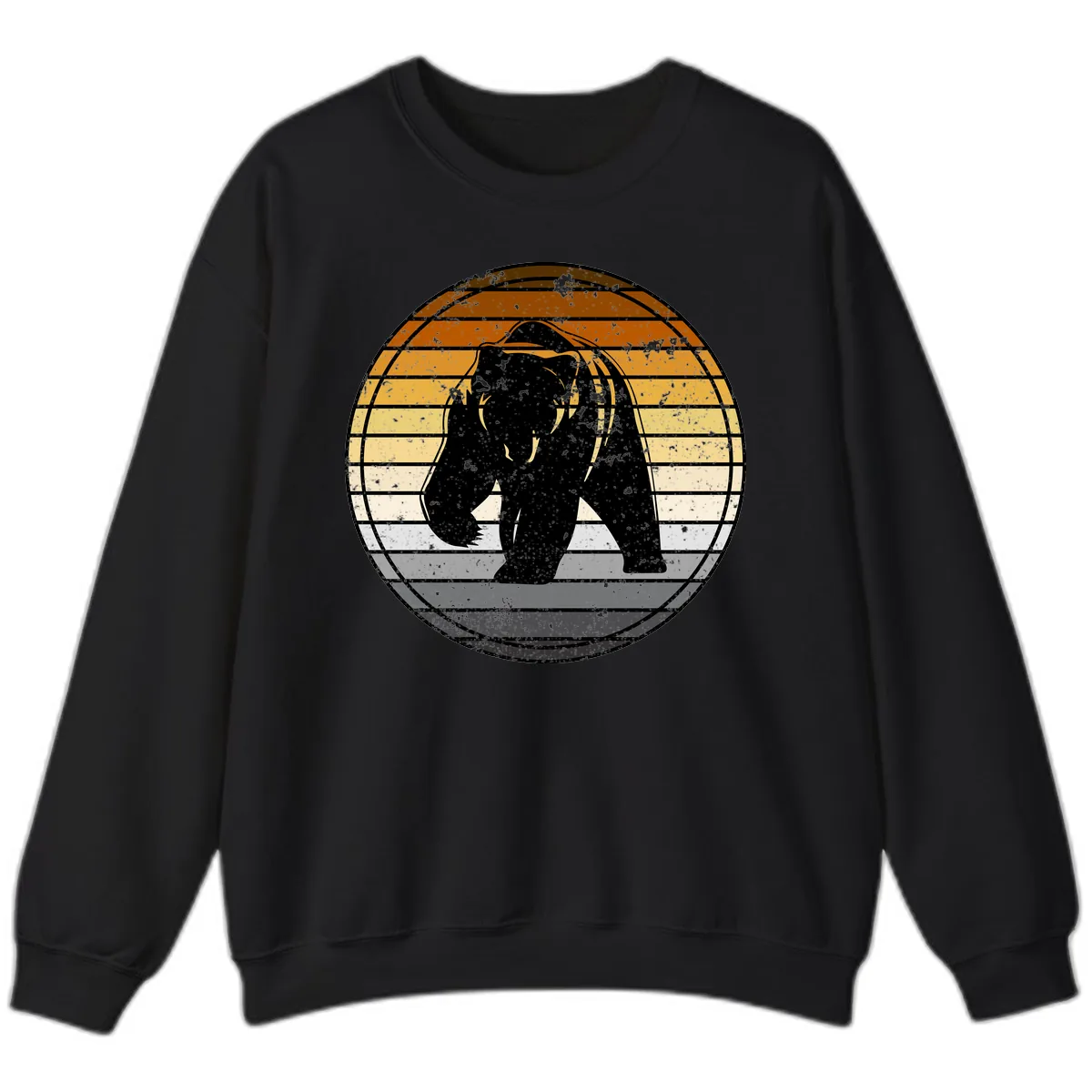 Bear Sunset Retro Stripes Sweatshirt in Black