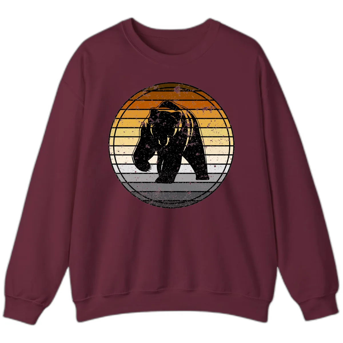 Bear Sunset Retro Stripes Sweatshirt in Maroon