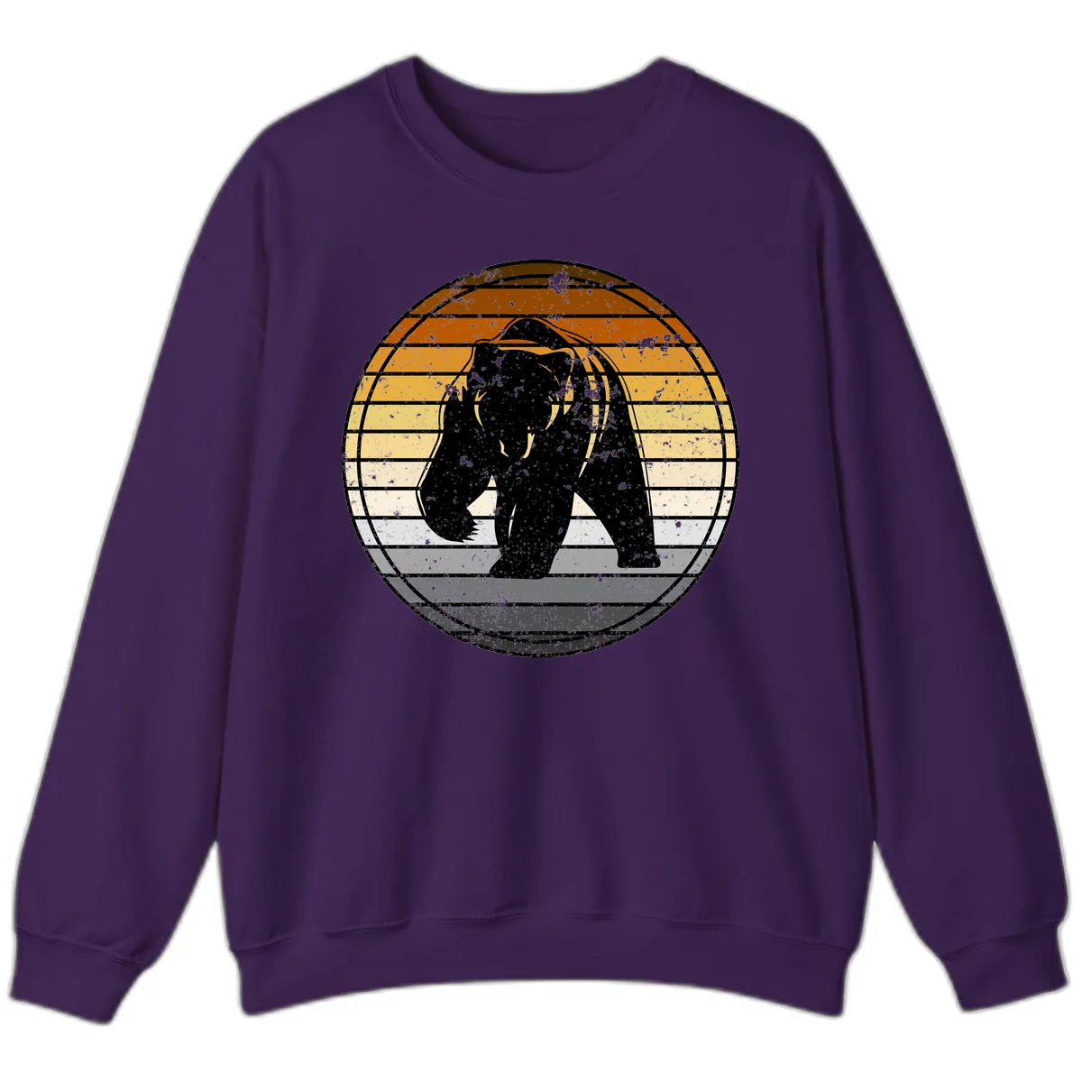 Bear Sunset Retro Stripes Sweatshirt in Purple
