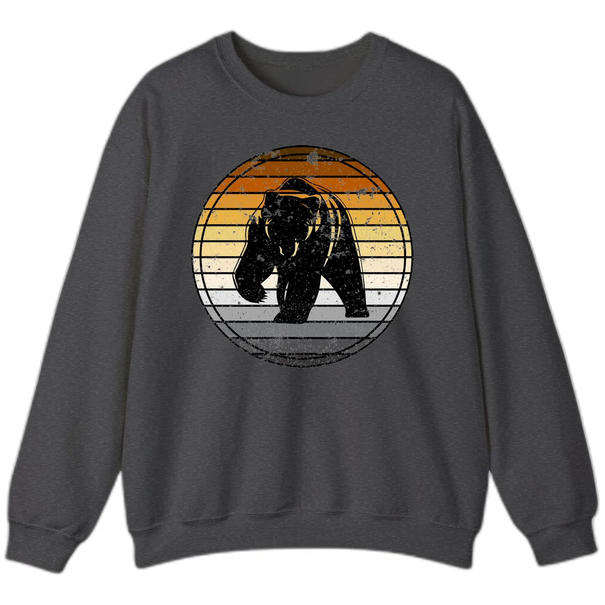 Bear Sunset Retro Stripes Sweatshirt in Dark Heather