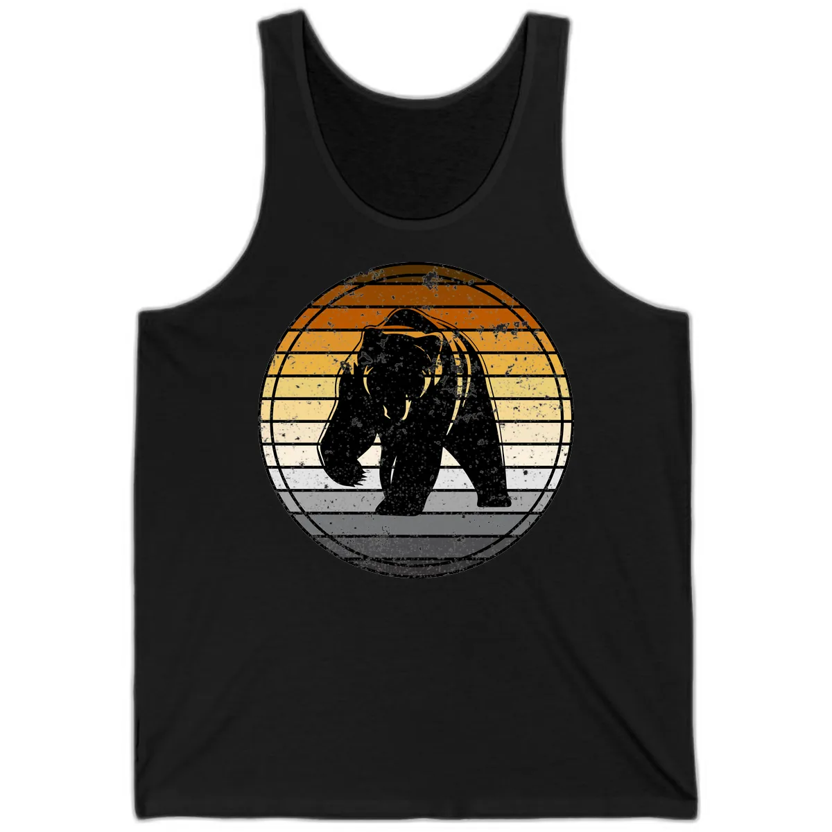 Bear Sunset Retro Stripes Tank in Black