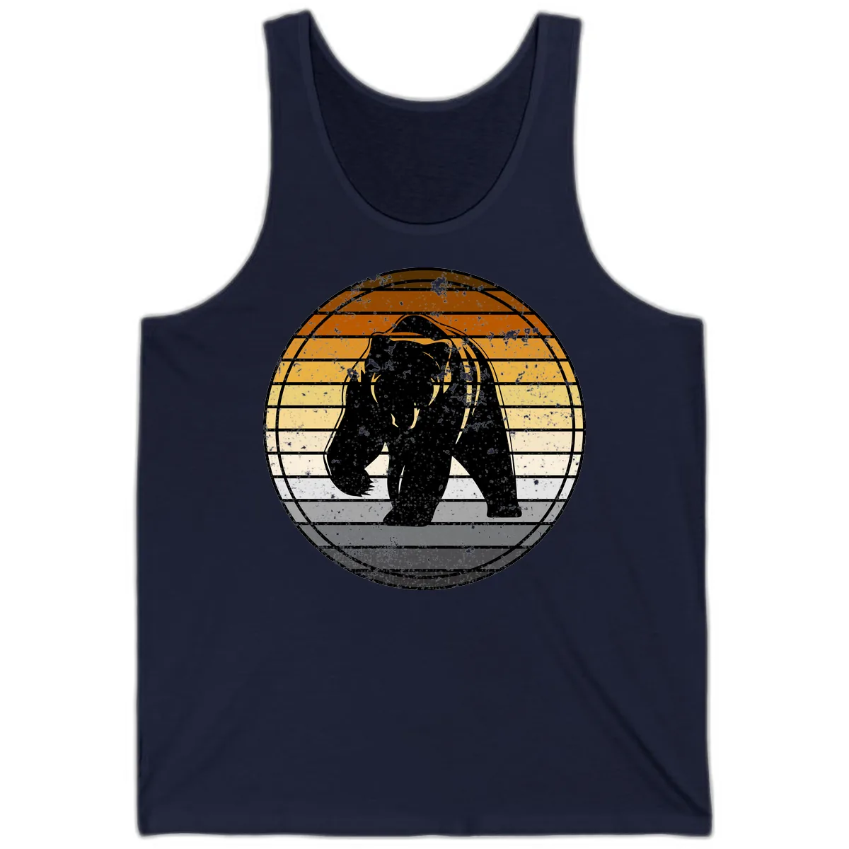Bear Sunset Retro Stripes Tank in Navy