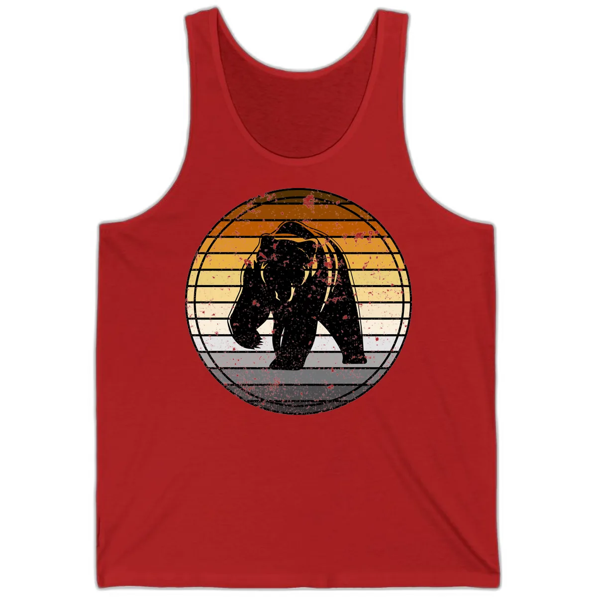 Bear Sunset Retro Stripes Tank in Red