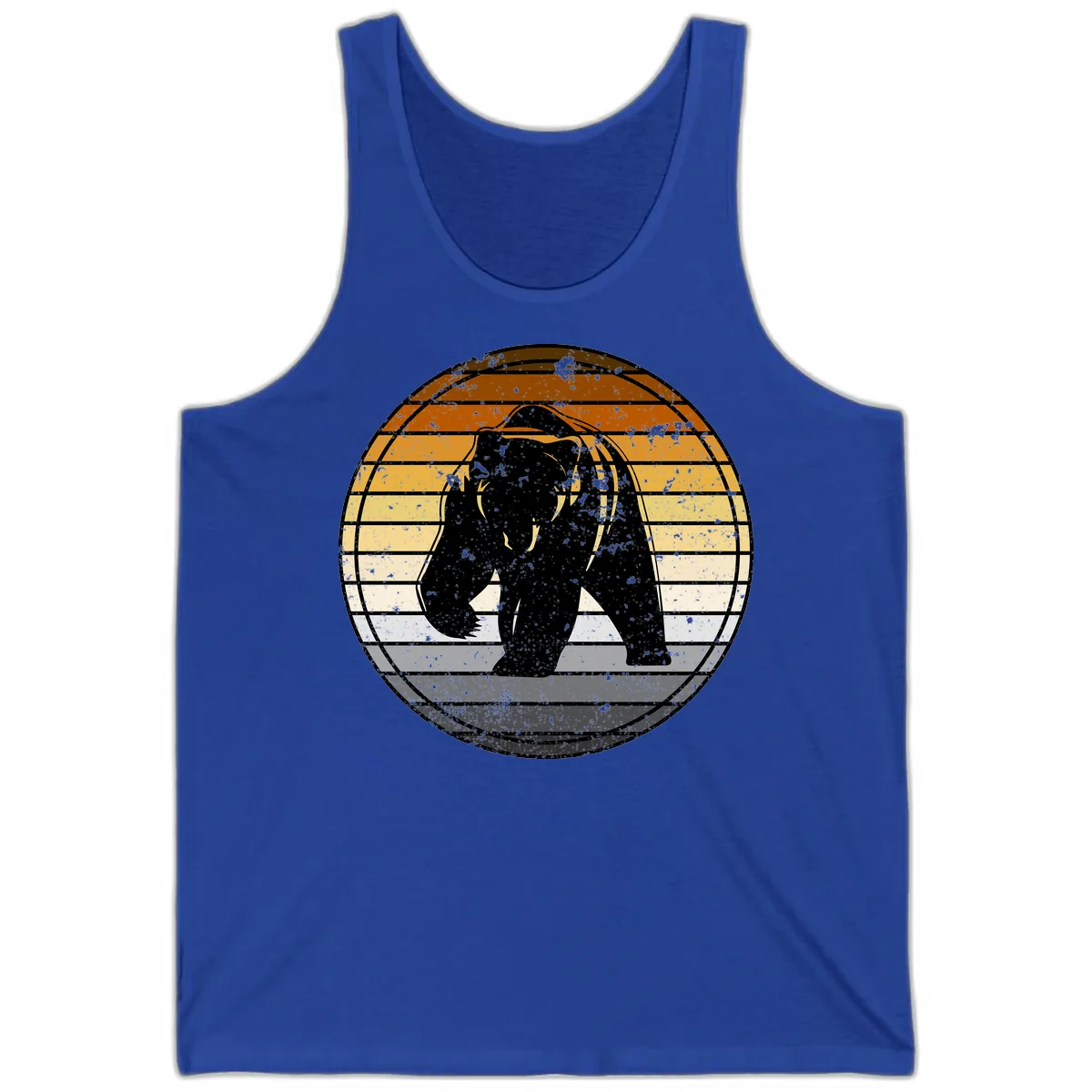 Bear Sunset Retro Stripes Tank in True Royal