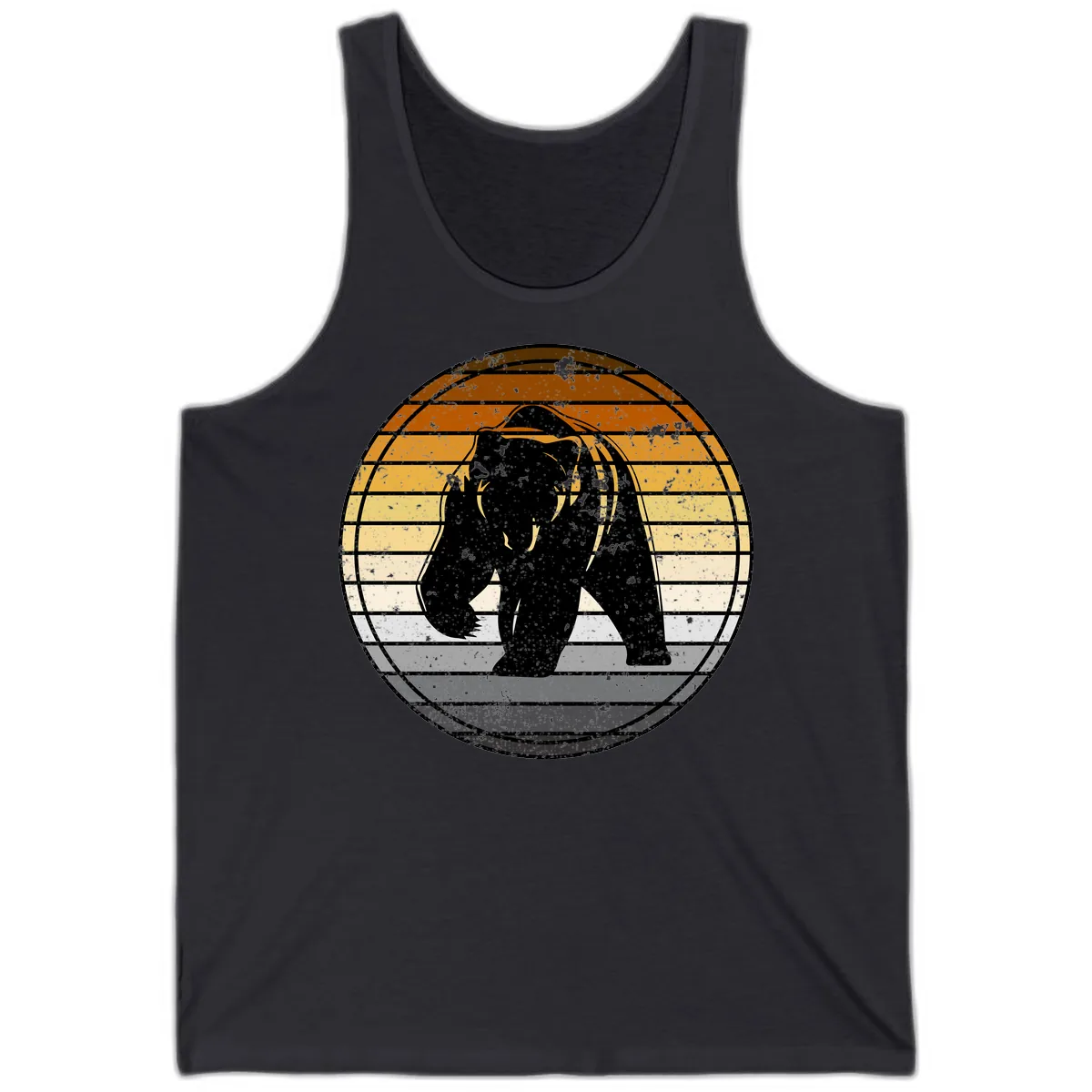 Bear Sunset Retro Stripes Tank in Dark Grey