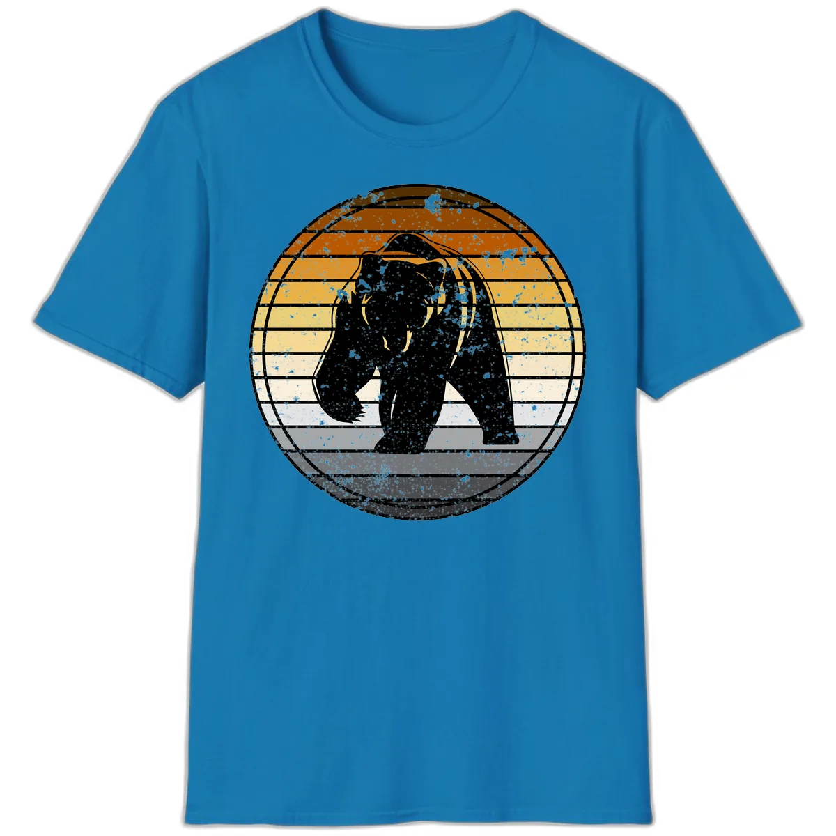 Bear Sunset Retro Stripes T-Shirt in Sapphire