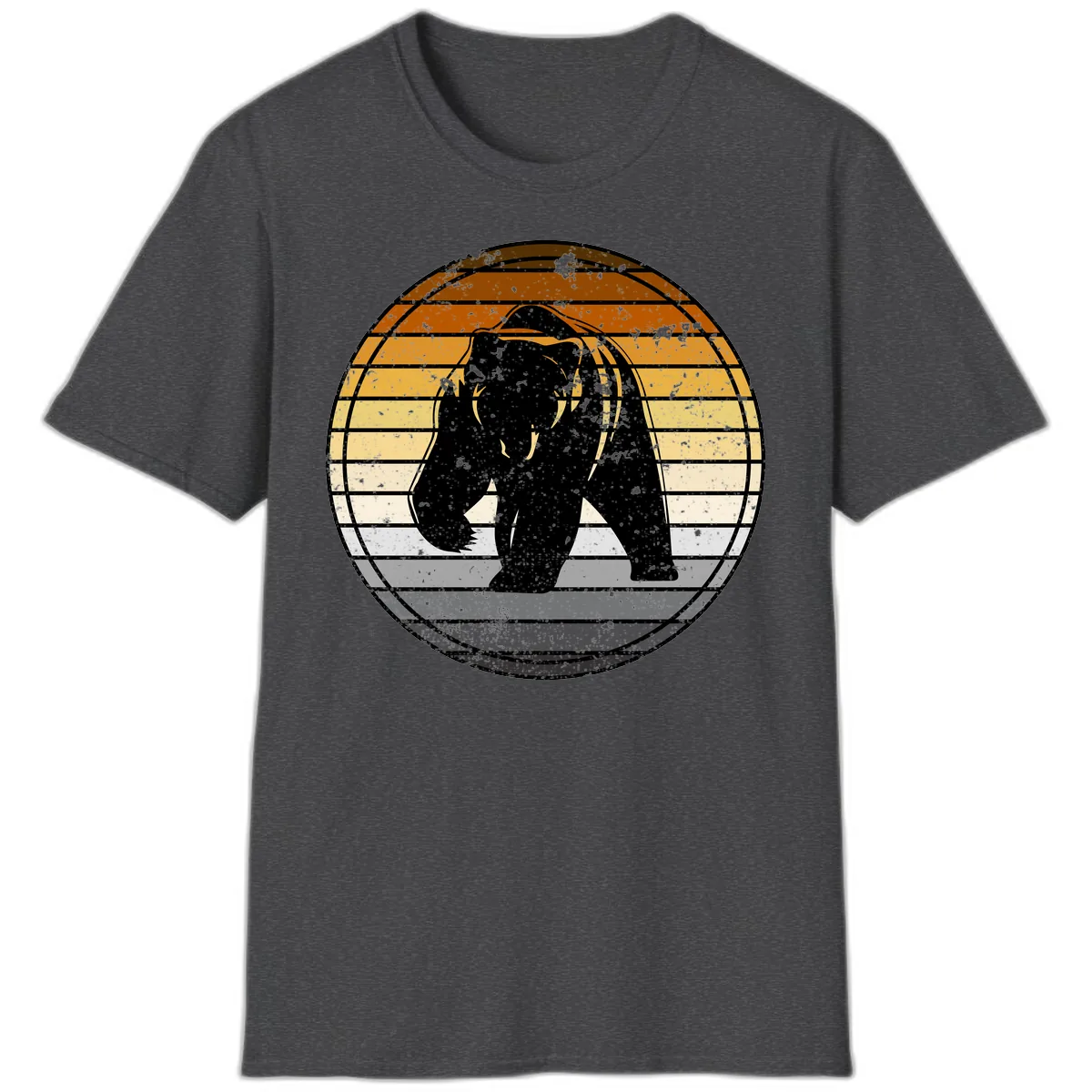 Bear Sunset Retro Stripes T-Shirt in Dark Heather
