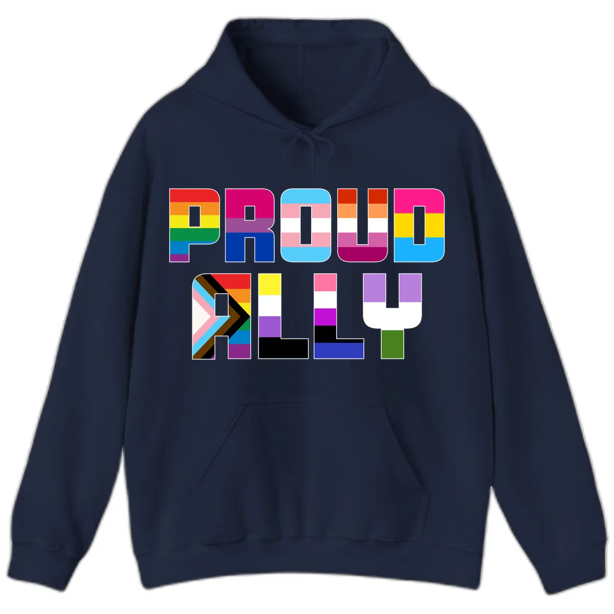 Pride Flag Letters Alphabet Design Hoodie in Navy