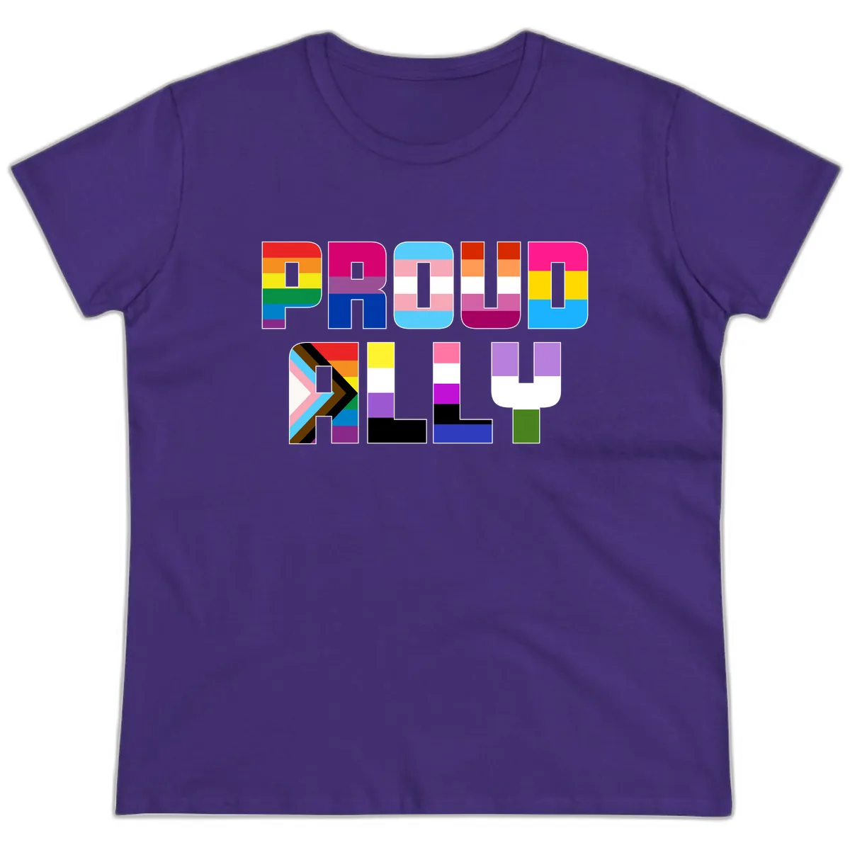 Pride Flag Letters Alphabet Design Ladies Tee in Purple