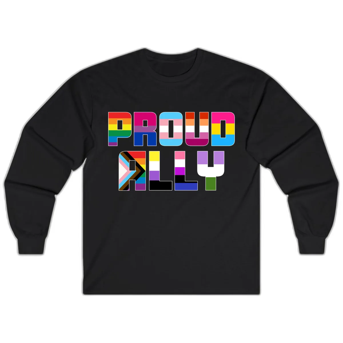 Pride Flag Letters Alphabet Design Long Sleeve in Black