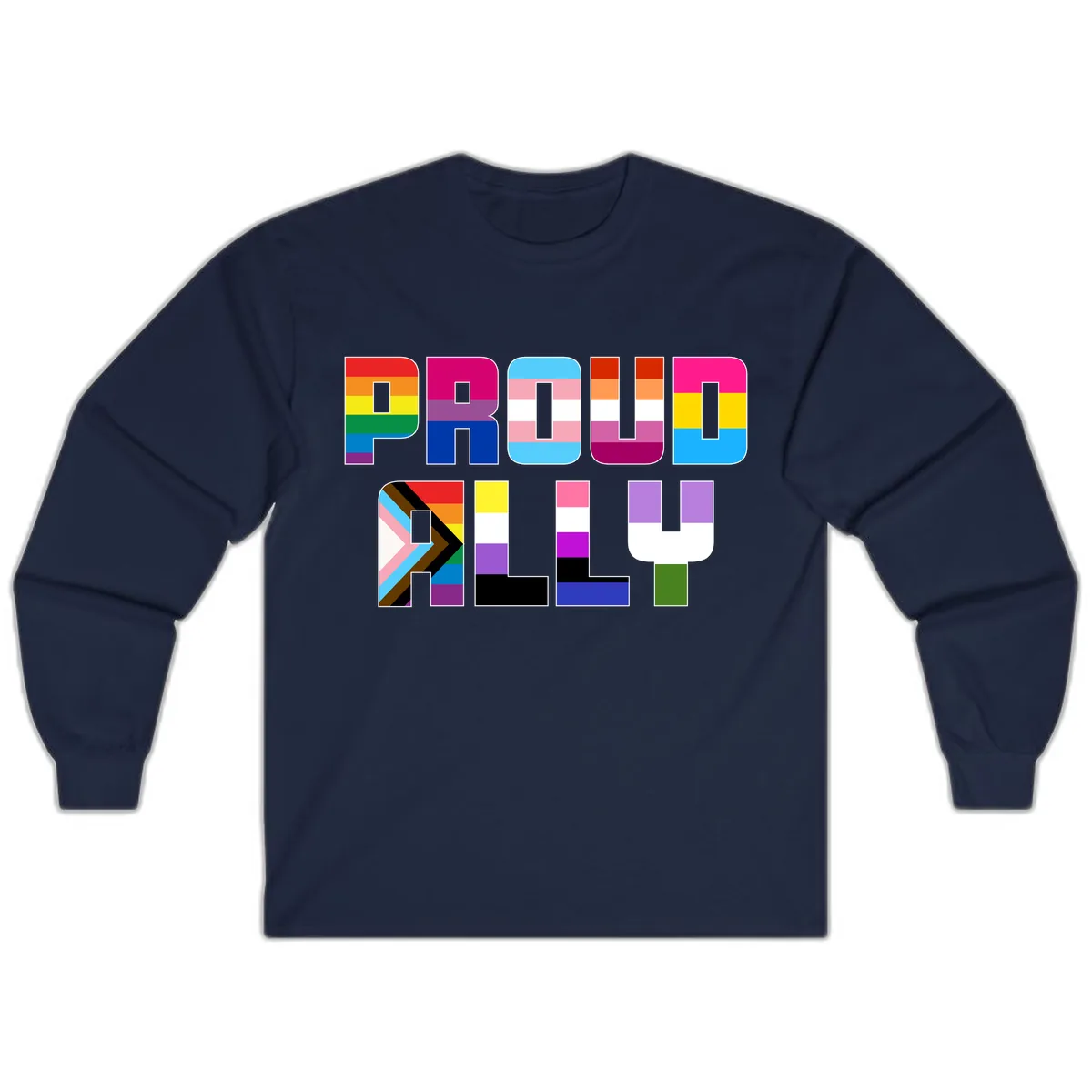 Pride Flag Letters Alphabet Design Long Sleeve in Navy