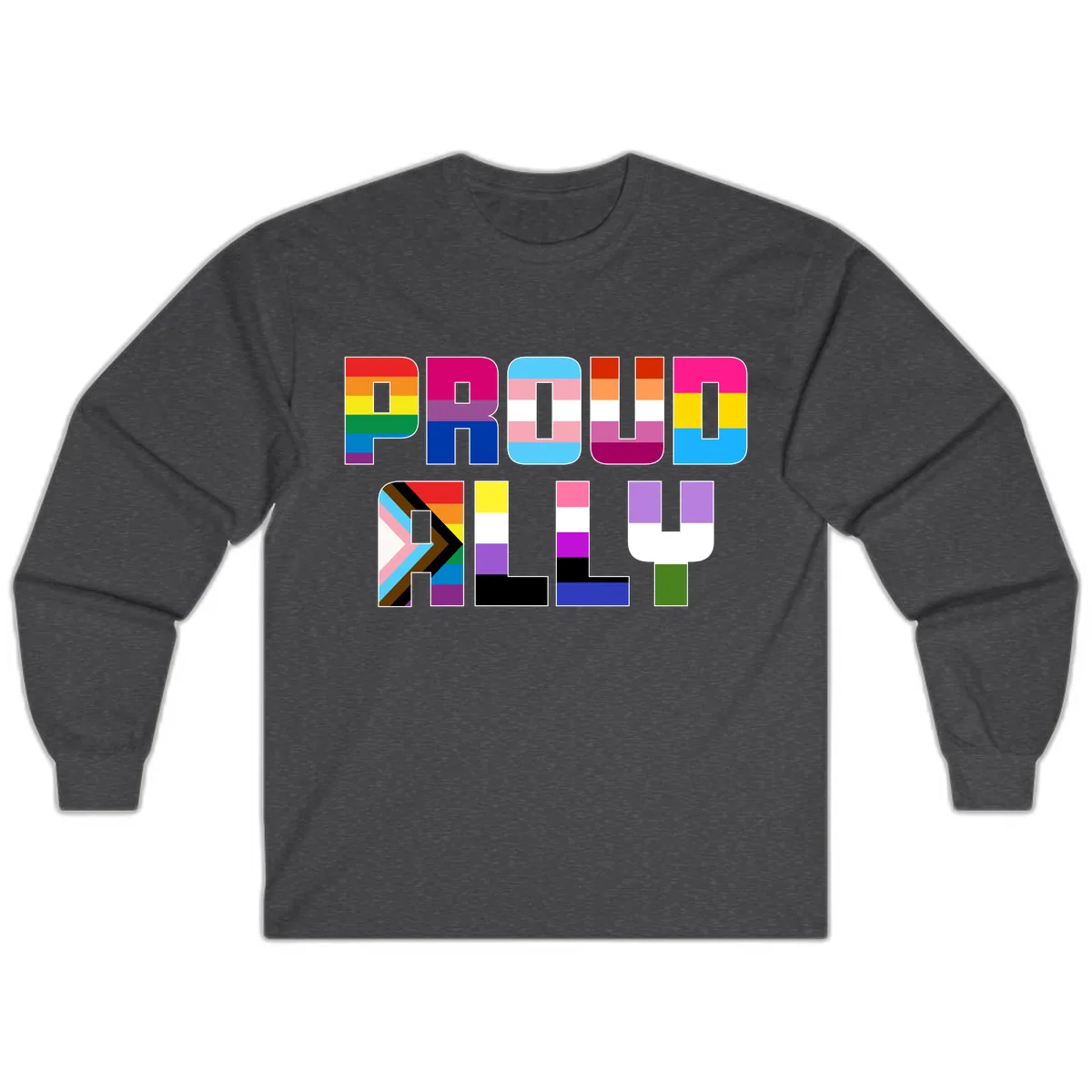 Pride Flag Letters Alphabet Design Long Sleeve in Dark Heather